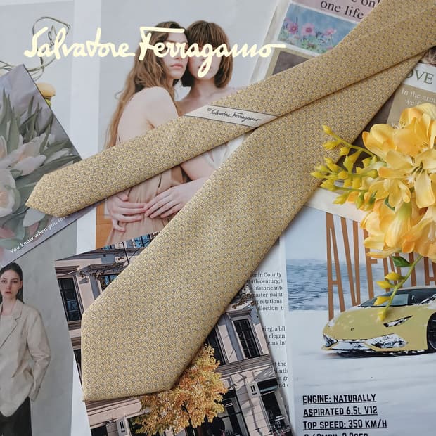 살바토레 페라가모 기린 간치니 패턴 넥타이 8.7cm A등급 A19807