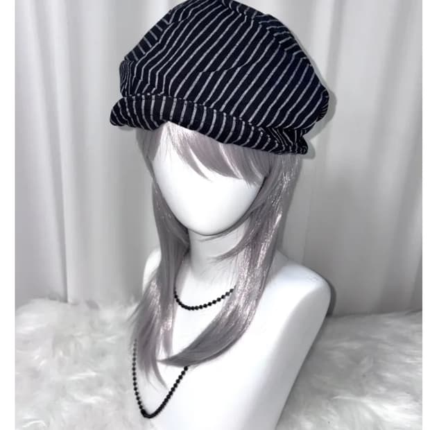 키츠히 스트라이프 네이비 베레모 헌팅캡