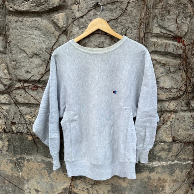 90s 챔피온 빈티지 리버스위브 자수로고 플레인 스웻 셔츠 맨투맨 회색