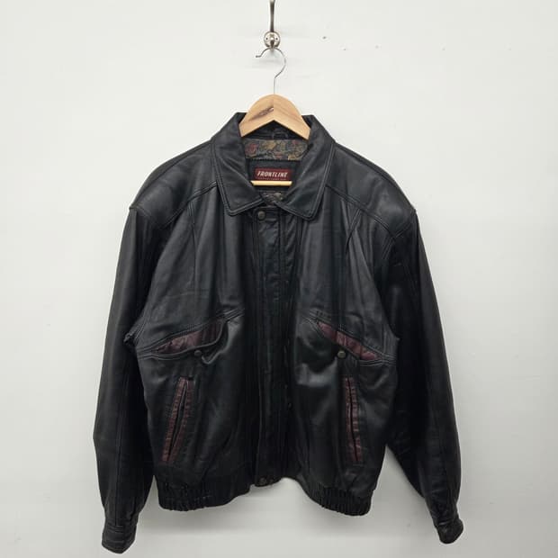 FRONTLINE 양가죽 자켓 블랙 봄버 남성 XL