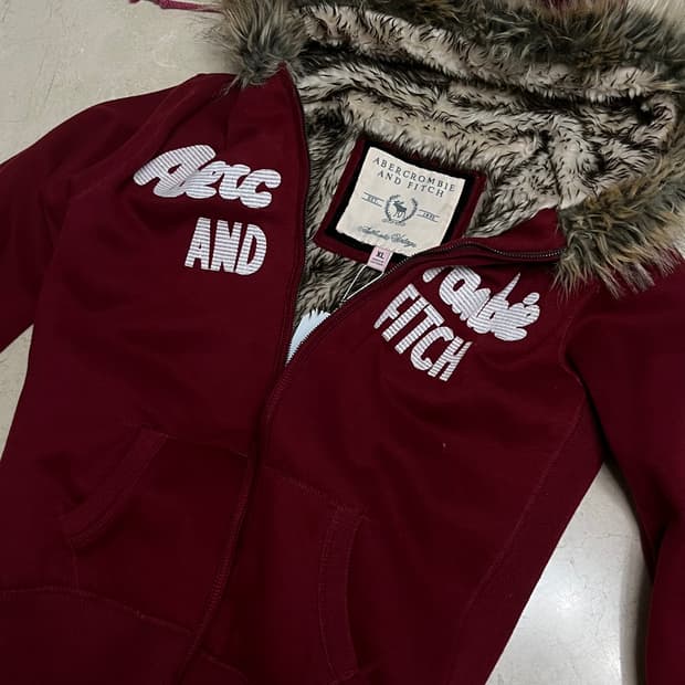 아베크롬비 울프죠 퍼 후드집업 XL (레드, 희귀매물)