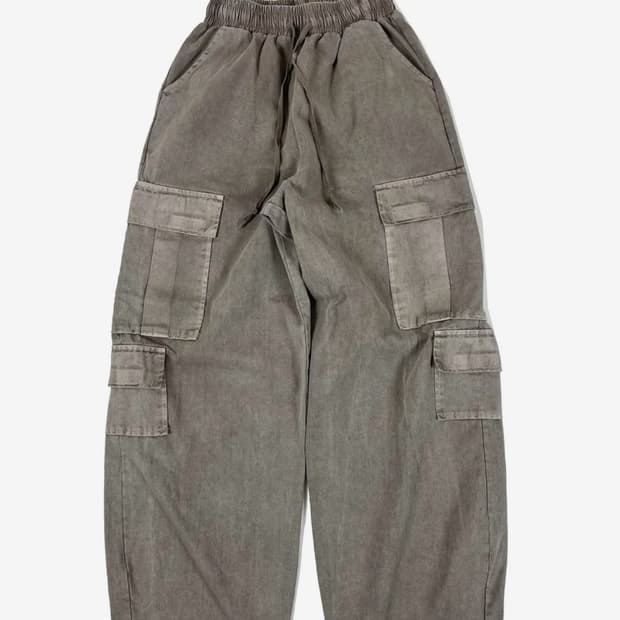 Pigment cotton cargo string wide pants