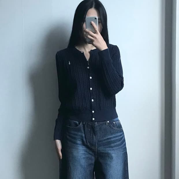 폴로 랄프로렌 QR 신형 네이비 꽈배기 니트 가디건