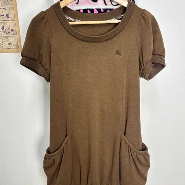 버버리 블루 라벨 코튼 울 니트 튜닉 원피스