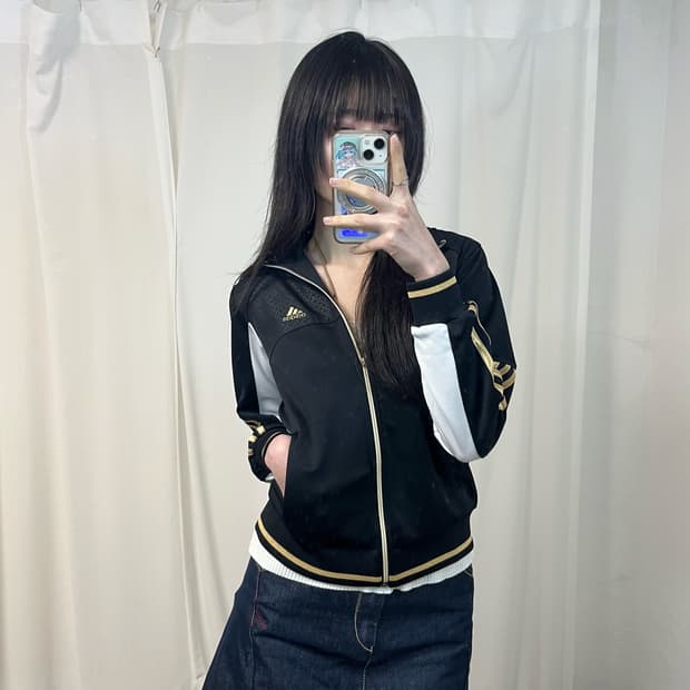 Adidas black gold color-block jersey