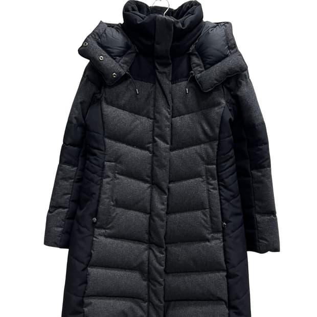 노스페이스 우먼스 구스다운 롱 패딩 자켓 차콜