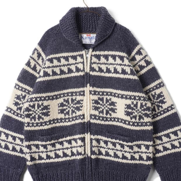 카나타 헤비울 코위찬 핸드니트 집업 스웨터 XL