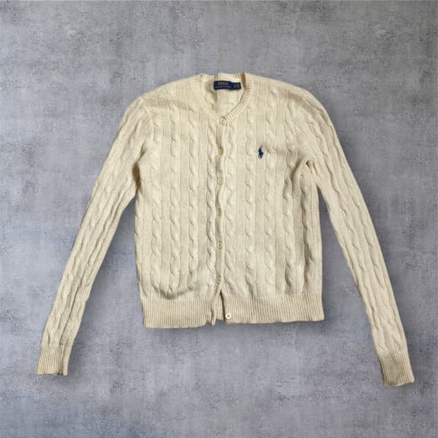 폴로 랄프로렌 아이보리 울캐시미어 케이블 니트 가디건 S