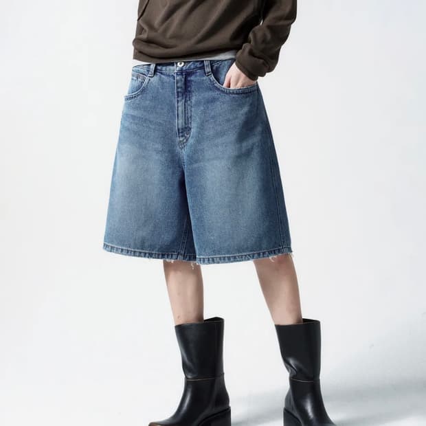 인사일런스우먼 와이드 버뮤다 데님팬츠 BLUE