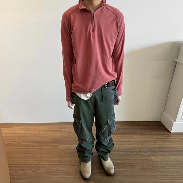 Contrast Stitch Detail Half-Zip Pullover