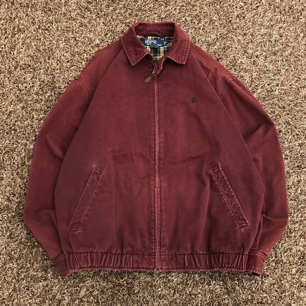 폴로 랄프로렌 버건디 해링턴 스윙톱 체크 라이닝 블루종 자켓
