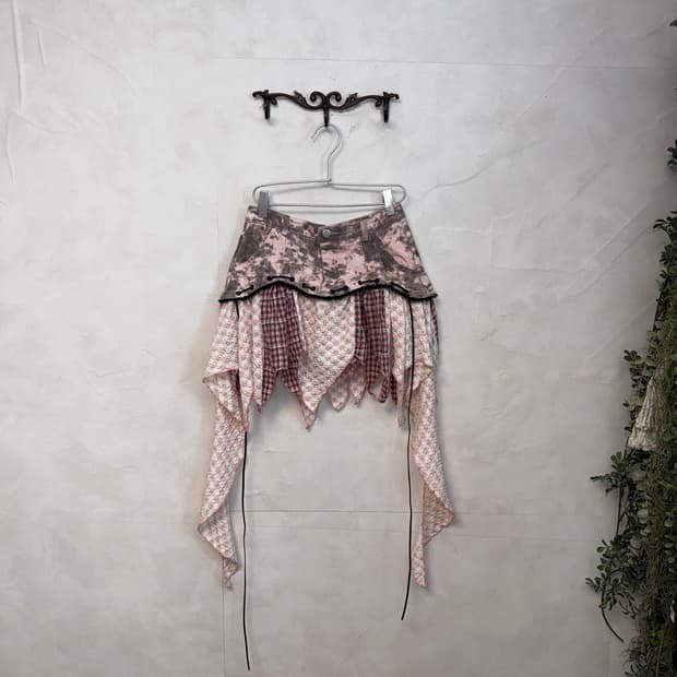 Baby pink tie dye unbalance ruffle sk