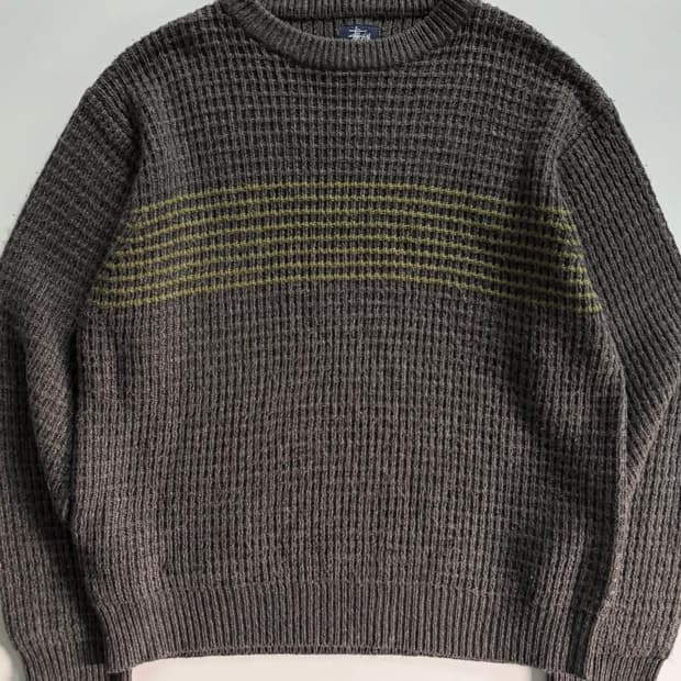 Stussy 스투시 90s 카키 와플 짜임 니트