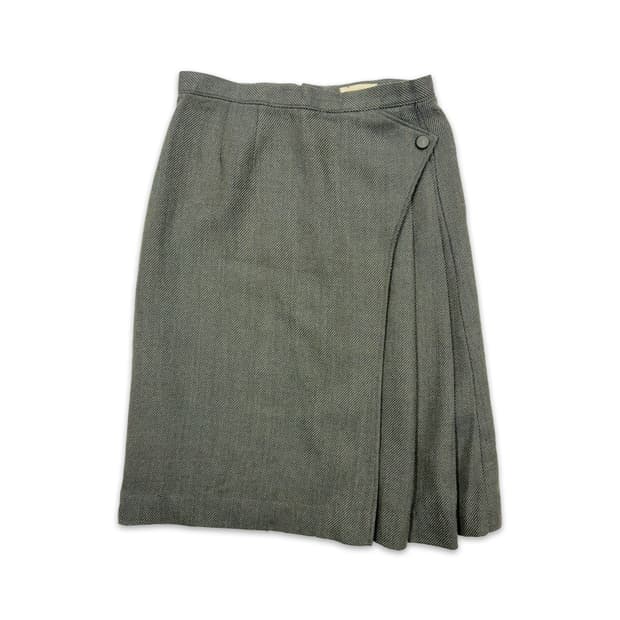 빈티지 lorette abitbol 카키 그레이 라인 플리츠 미디 스커트