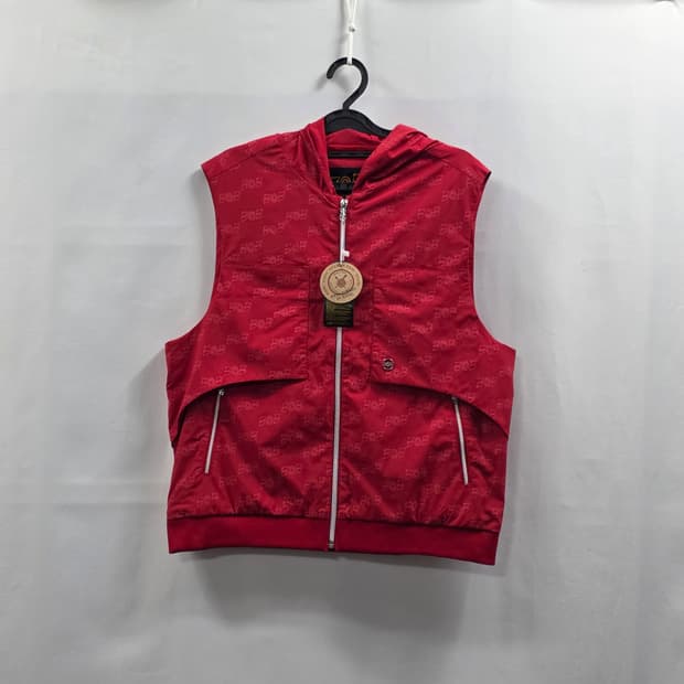 0788[BOB] 레드 패턴 후드 조끼 XL