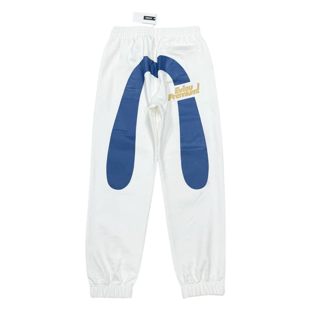 EVISU 에비수 빅로고 화이트 스웻 조거팬츠 바지 XL