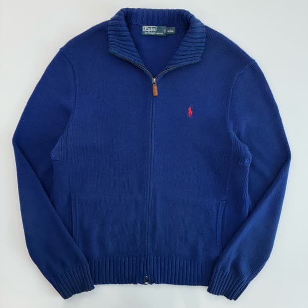 Polo  폴로 랄프로렌 자수 코튼 블루 니트집업 