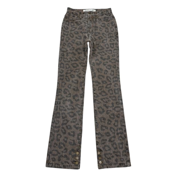 더오픈프로덕트 레오파드 사이드 버튼 스키니 진 바지 브라운 1