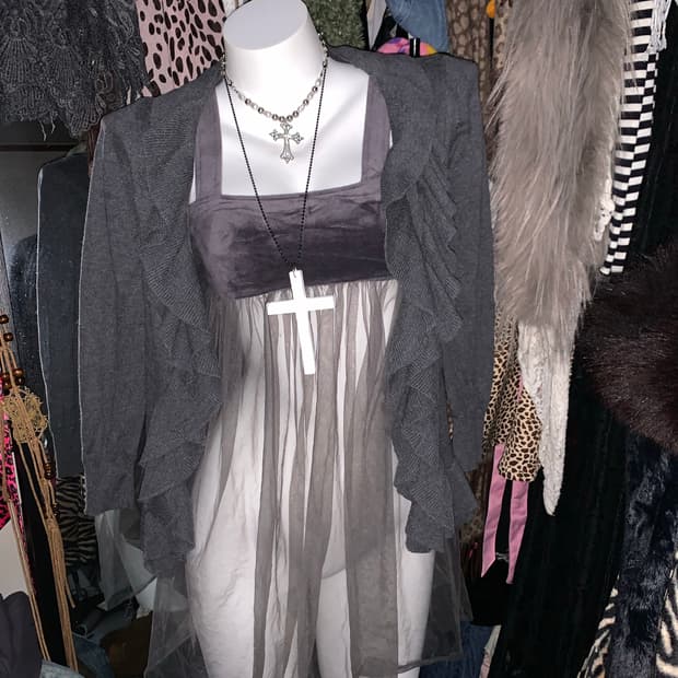 y2k 모리 딥그레이 프릴 가디건