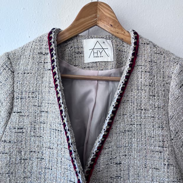 HY스튜디오 여성 노카라트위드자켓 S사이즈