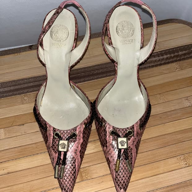 Versace 베르사체 파이톤 핑크 슬링백 힐