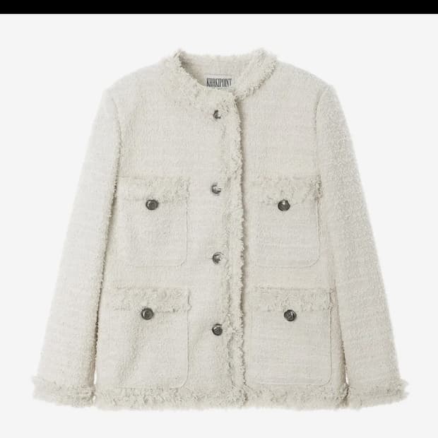 카키포인트 앤틱 트위드 롱 자켓 아이보리