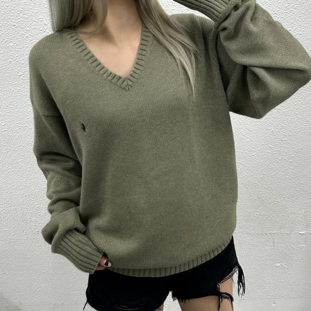 폴로 랄프로렌 버건디포니 카키 브이 니트 100