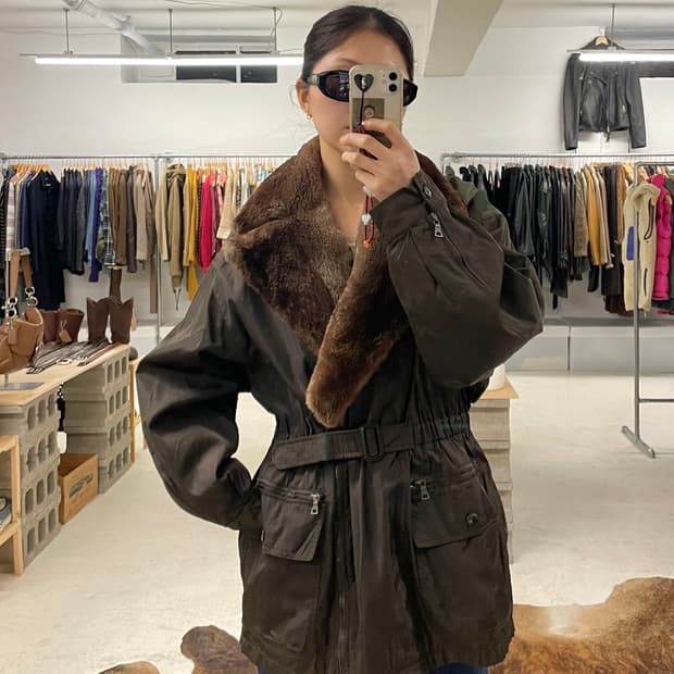PRADA fur coat 프라다 나일론 퍼 코트