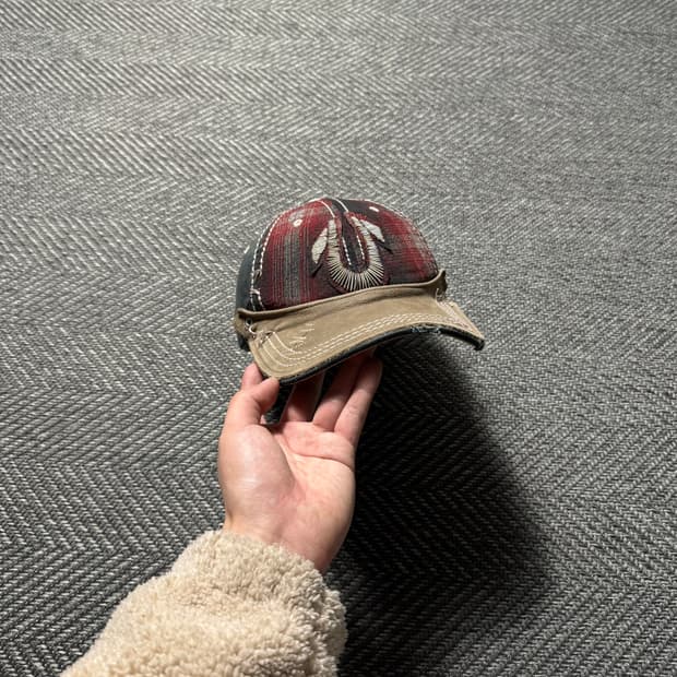 트루릴리전 자수 스웨이드 챙 체크 Y2K 그런지 볼캡