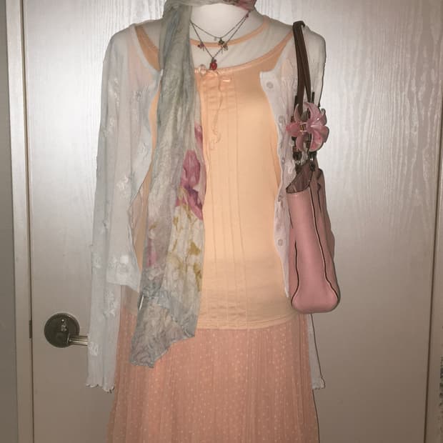 peach dot lace ribbon sleeveless