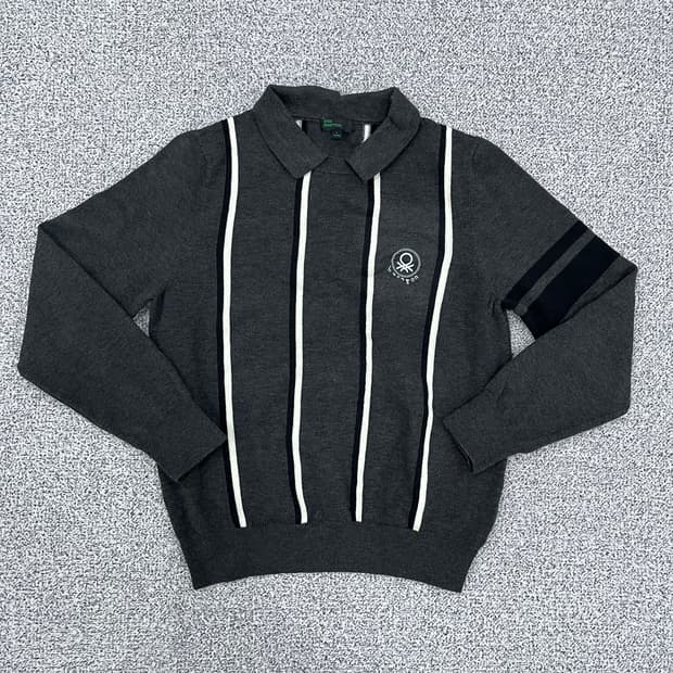 L 베네통 여성 스트라이프 카라 니트 0313M