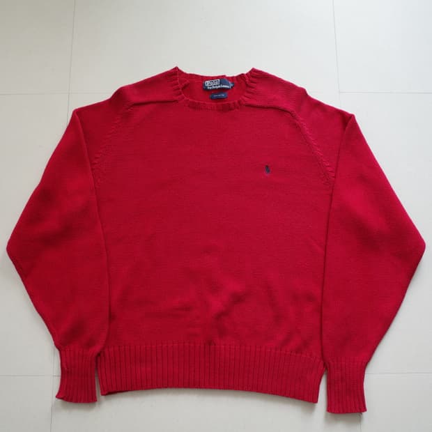 폴로 랄프로렌 레드 코튼 스웨터 L (90s)