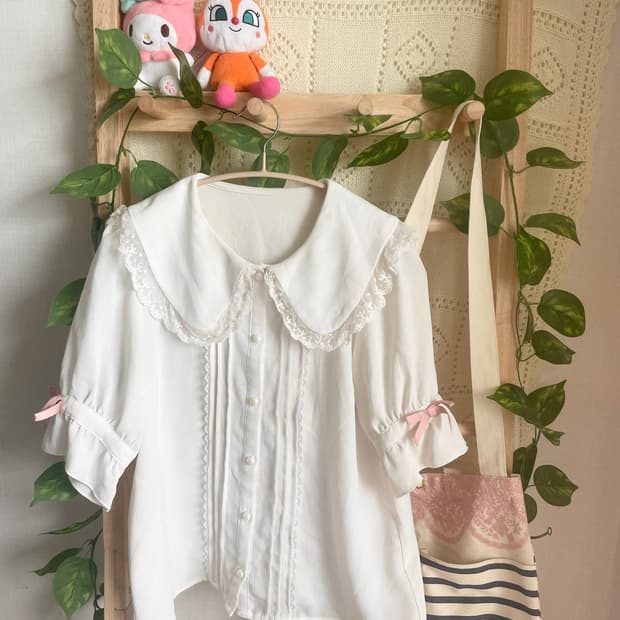 모리걸 빈티지 레이스 카라 리본 블라우스 🤍🎀