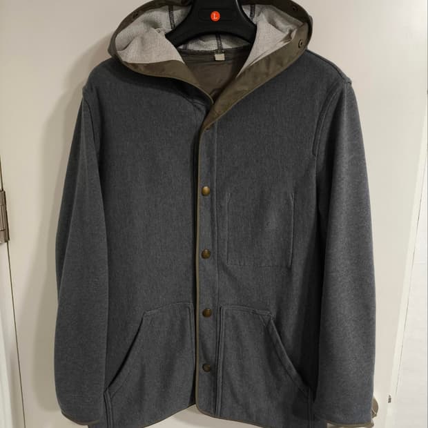 L 버버리 버튼 후드 자켓 그레이 내피