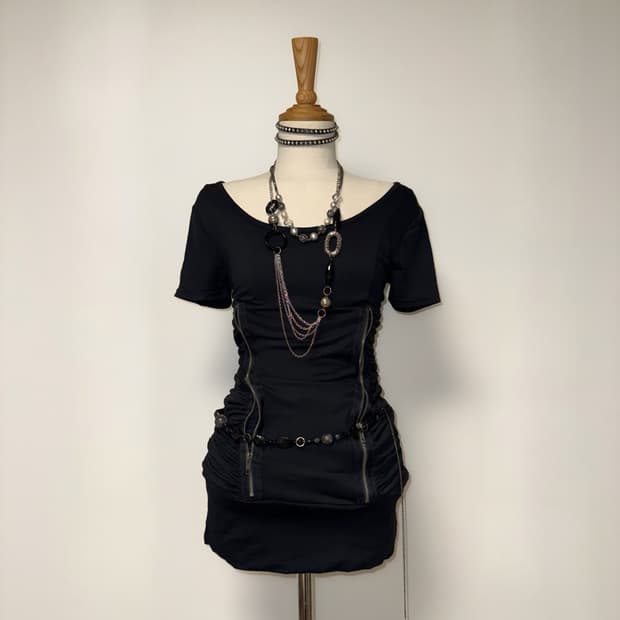 JOKY GAL 지퍼 셔링 갸루 미니 원피스 