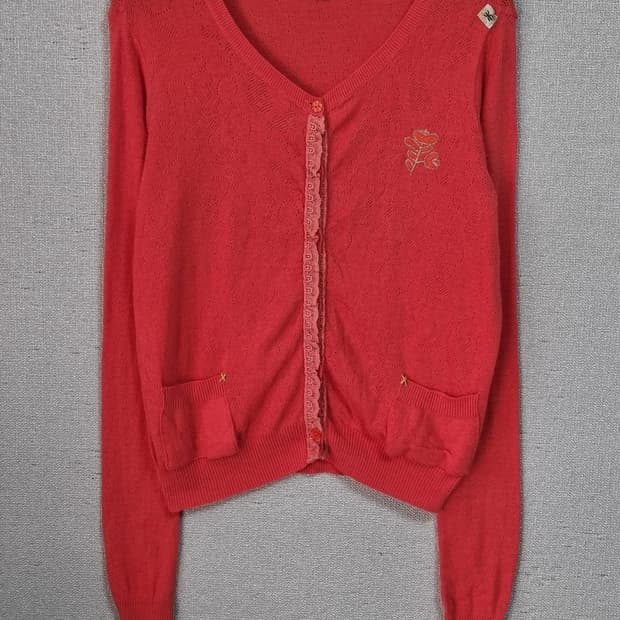 XS (44) 써스데이아일랜드 다홍색 울혼방 니트 가디건