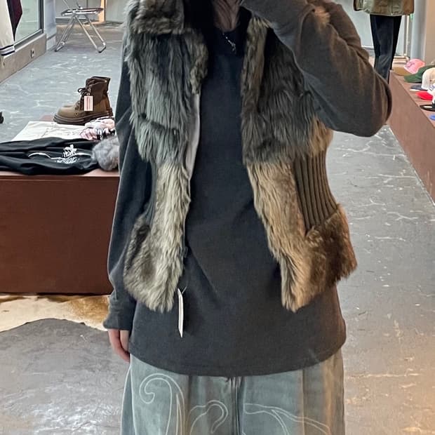 빈티지 그레이 브라운 모피 털 니트 베스트 H1716