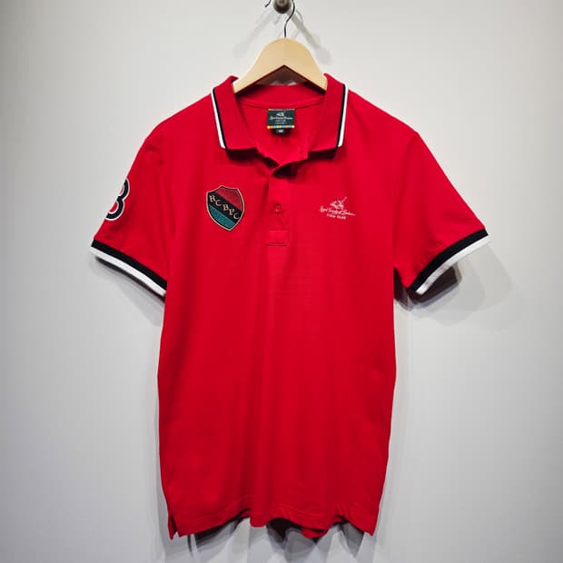 폴로클럽. 남자 레드 반팔 카라티_100