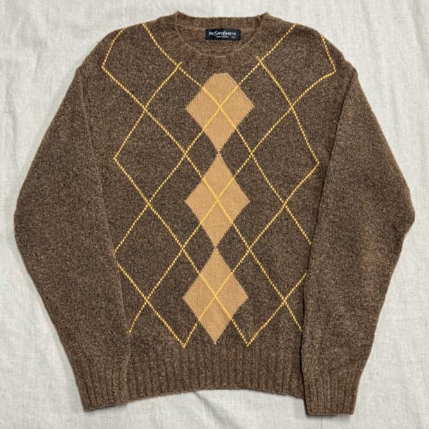 입생로랑 빈티지 90s 부클 아가일 니트 95(100)