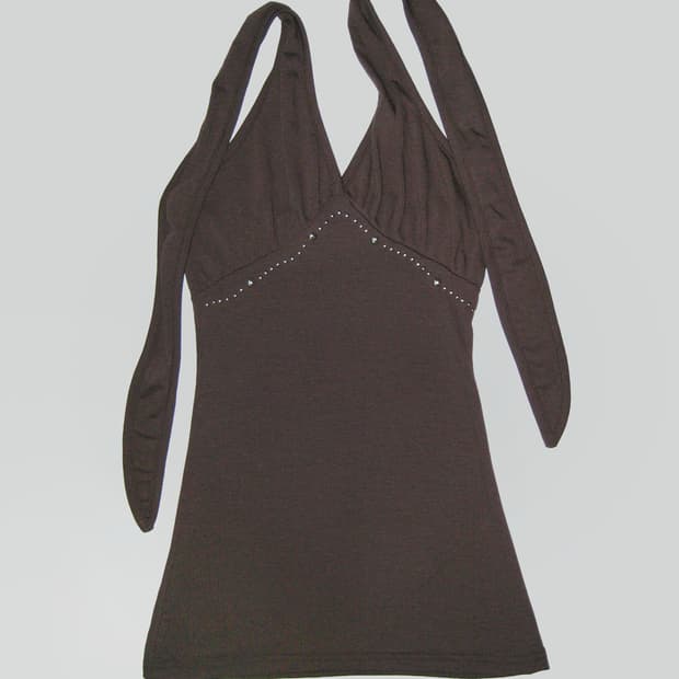 스터드 홀터넥 나시 브라운