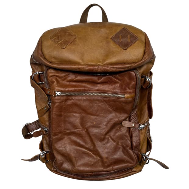 빈티지 통 가죽 브라운 백팩 OS
