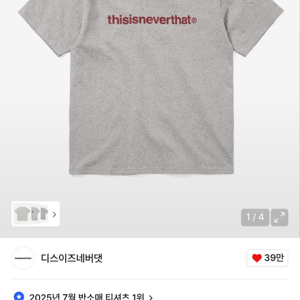 디스이즈네버댓 T-Logo Tee Heather Grey M size