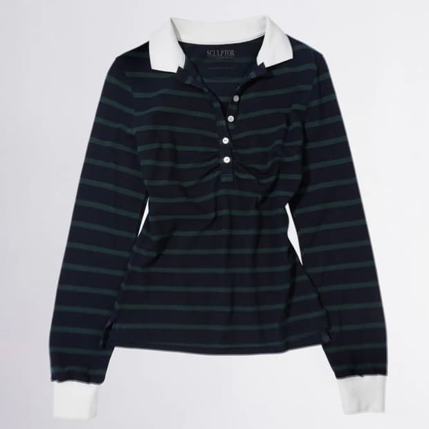스컬프터 Shirring Tennis Shirt Navy/Green St