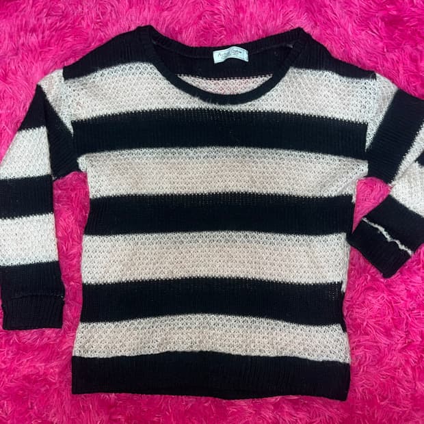 핑크 스트라이프 리본 히메갸루 니트