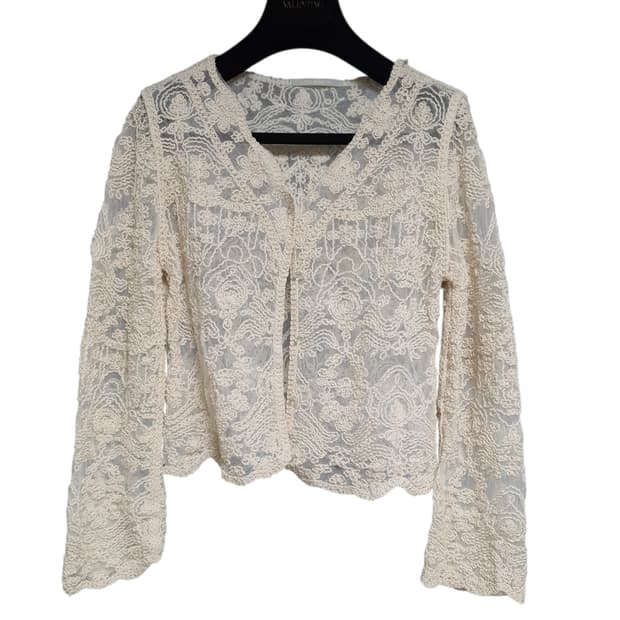 러브앤쇼  에스닉 자수 망사 시스루 버튼가디건 s or s~m