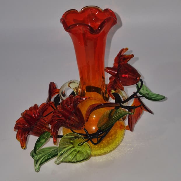 80s 류큐 선셋 크랙 꽃병&유리 송이 세트