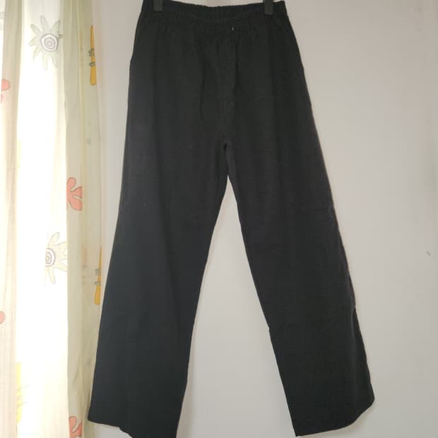 검정색 와이드 팬츠 허리 밴딩 바지F(32~34)