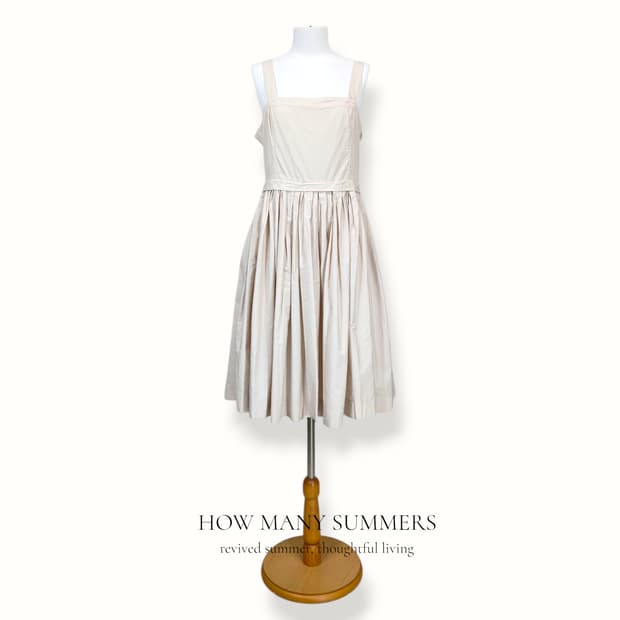 베네통 핀턱 롱 원피스 M 라이트 베이지 나시 뷔스티에 플레어