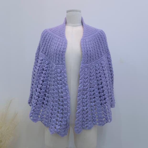 일본제 라벤더 뜨개 니트 숄