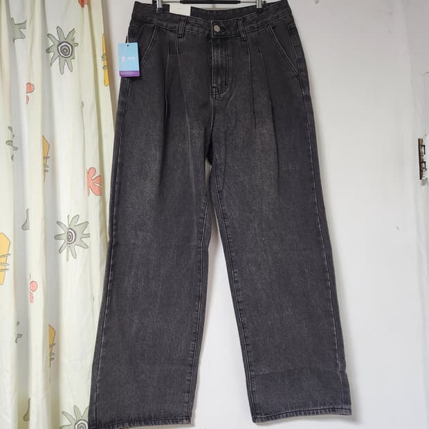 새옷)YKK 블랙 데님 와이드 팬츠 XL(32)
